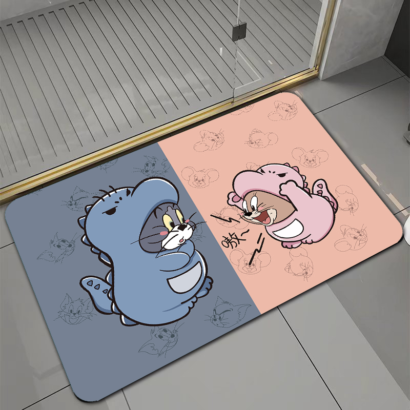 卡通硅藻泥猫和老鼠地垫进入户卫生间浴室吸水速干防滑门口地垫