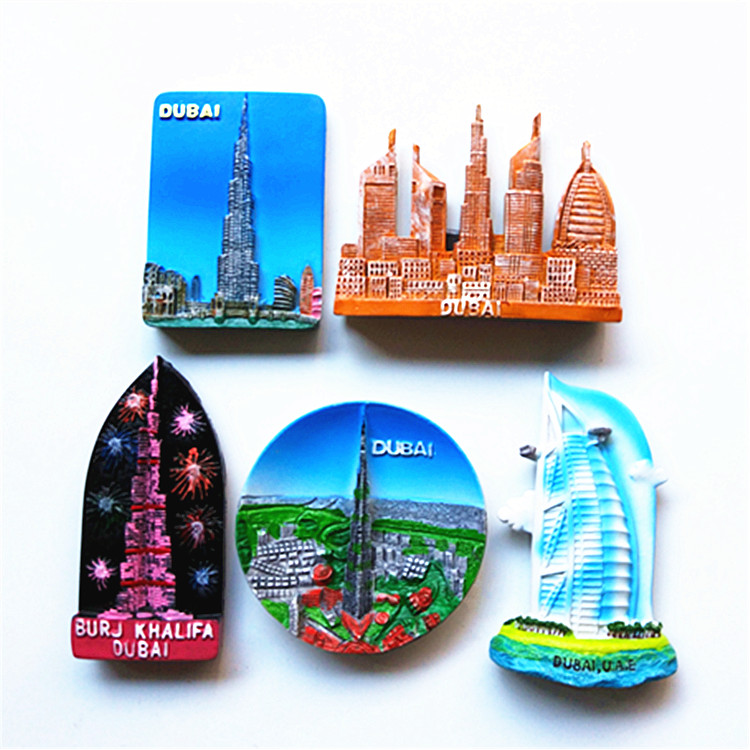 阿联酋迪拜冰箱贴特色旅游纪念品纯手绘树脂3D立体浮雕磁铁贴装饰