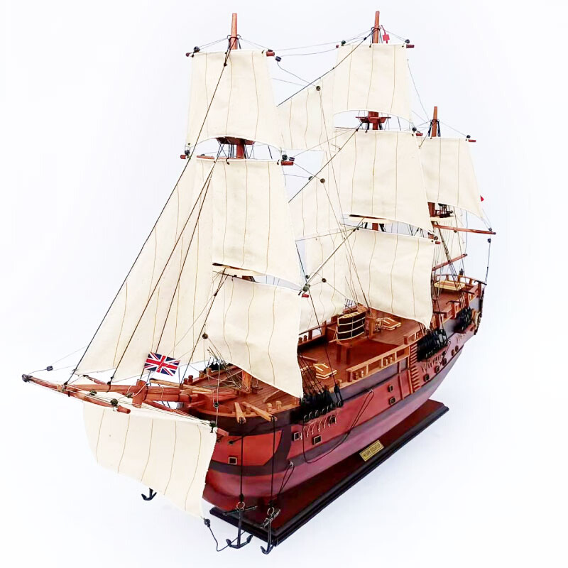 库克船长奋进号ENDEAVOUR 96CM原木色进口手工木质帆船模型成品大