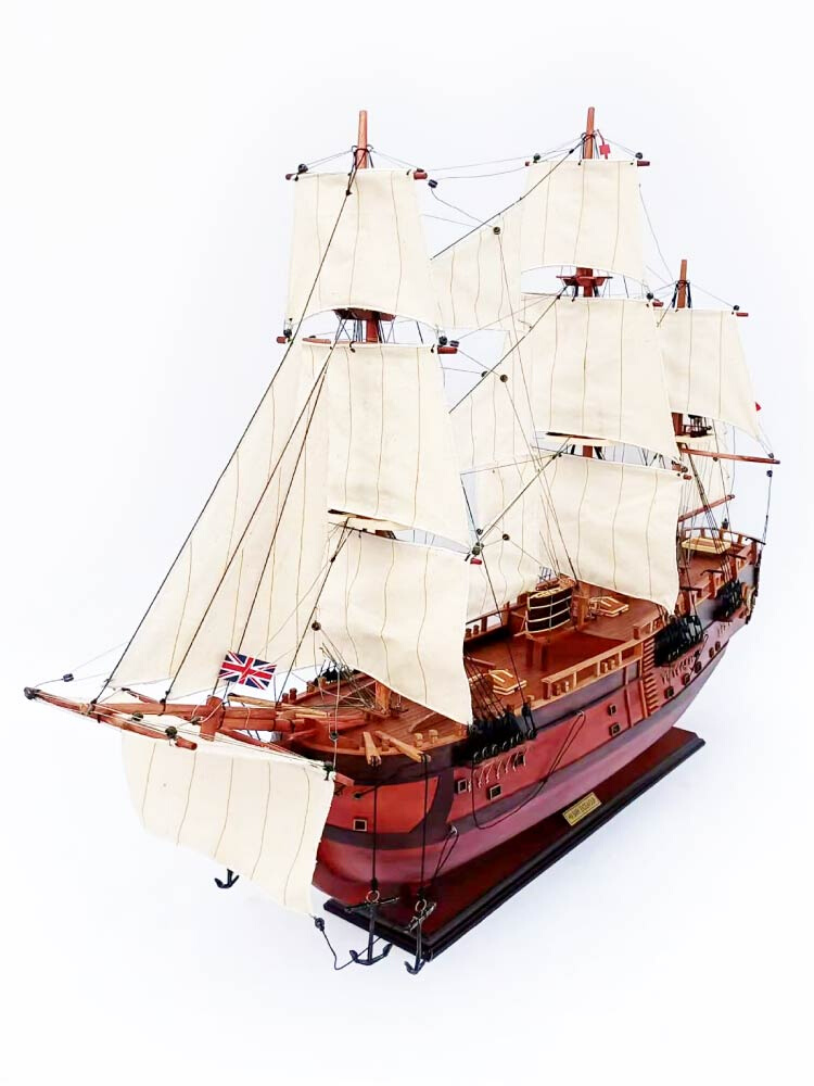 库克船长奋进号ENDEAVOUR 96CM原木色进口手工木质帆船模型成品大