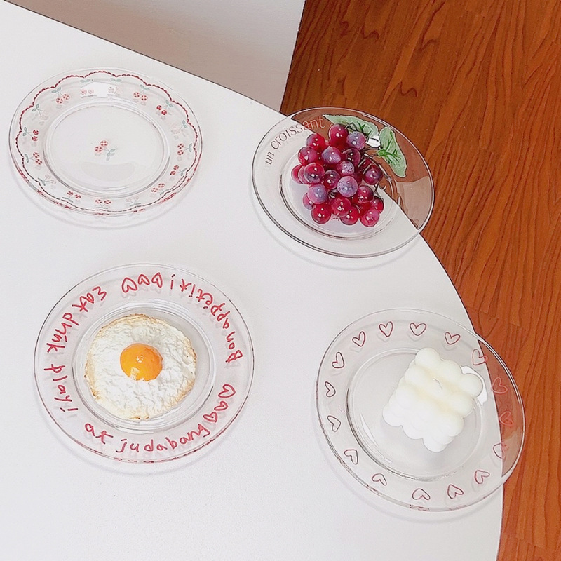 韩国ins风早餐盘玻璃盘字母透明盘子甜品点心餐盘简约菜盘水果盘