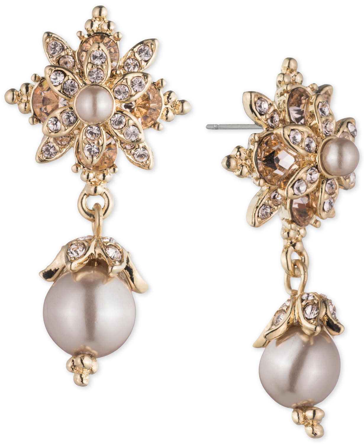 marchesa玛切萨珍珠吊坠水晶繁花耳环耳饰女礼物金色欧美宝石镶嵌