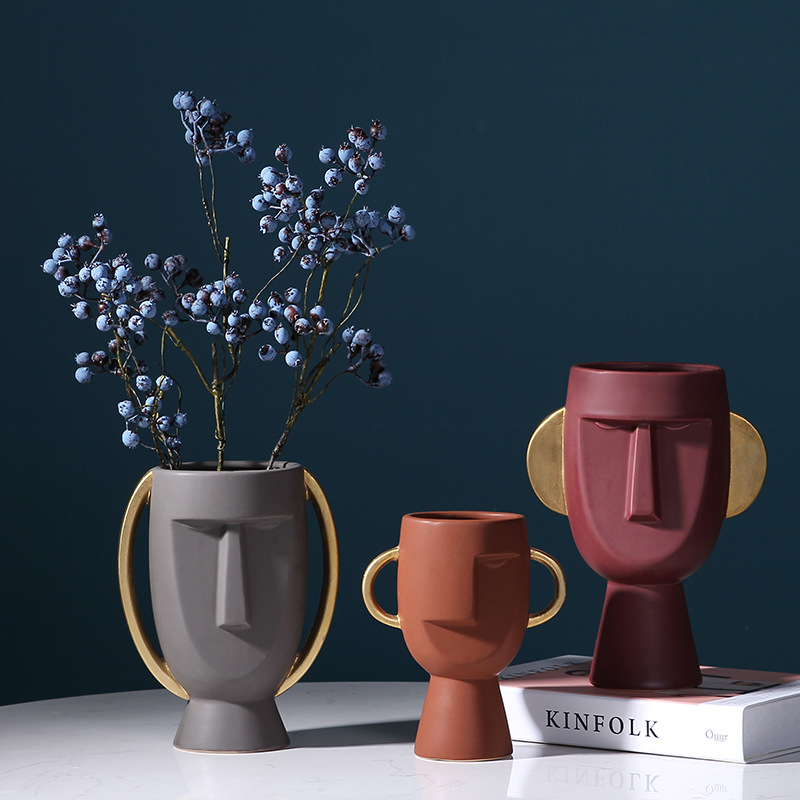 北欧风头像人脸陶瓷花瓶 创意简约现代家居工艺品软装装饰品摆件