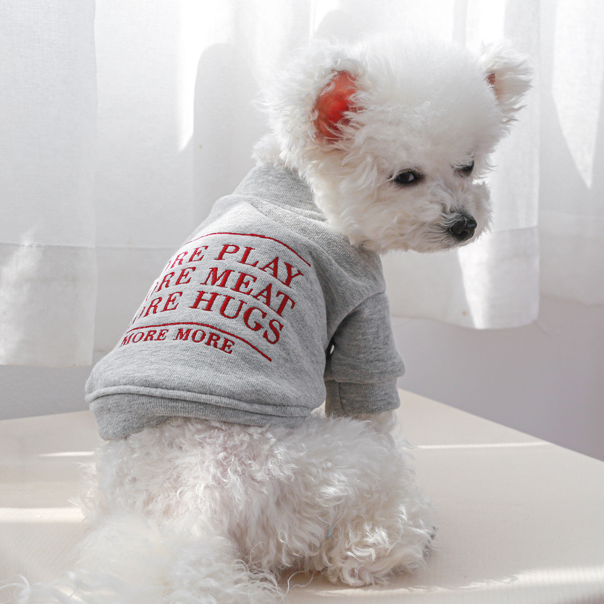 宠物圈狗狗衣服春夏新品中小型犬泰迪比熊幼犬标语卫衣-灰色