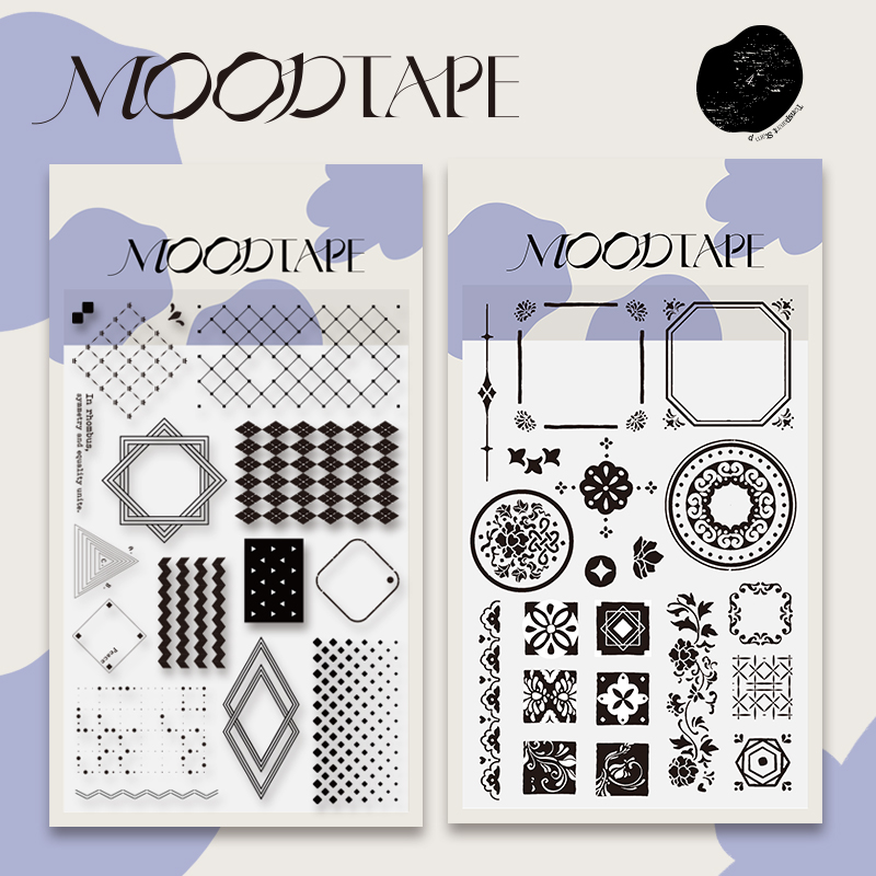 moodtape几何菱形成分青花瓷方砖素材手账橡胶皮章透明mood手帐印