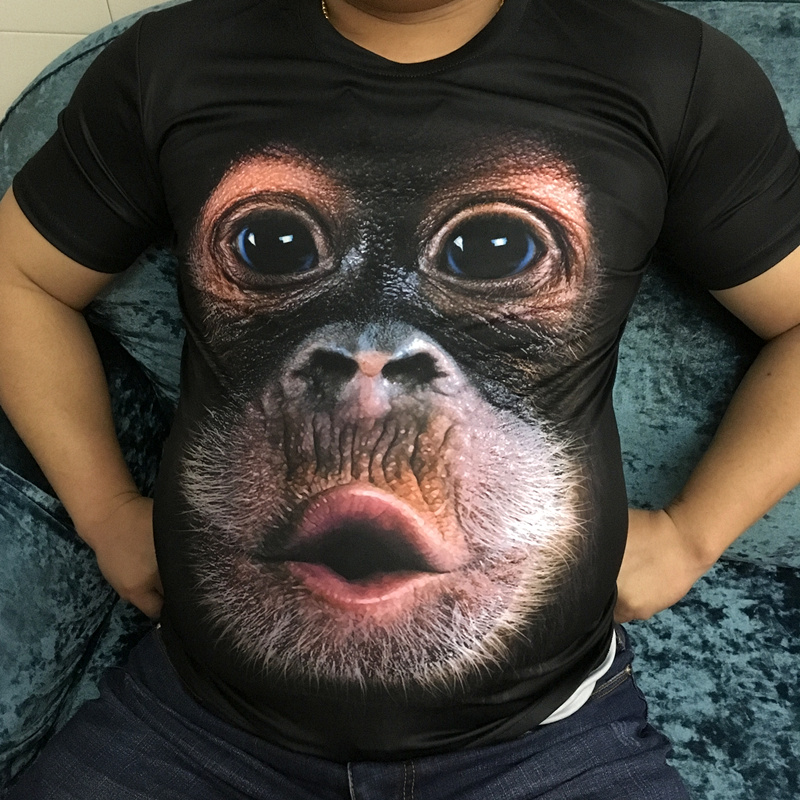 3D个性立体搞笑猩猩猴子短袖男大码胖子夏季冰丝薄款t恤印花衣服