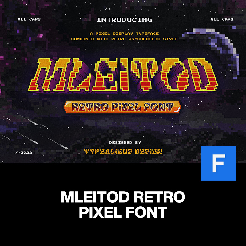 Mleitod科幻复古像素风电子游戏乐队海报音乐logo标题英文字体包
