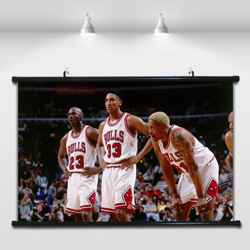 NBA公牛队三巨头合照飞人乔丹复古有框装饰画卧室篮球海报挂墙画