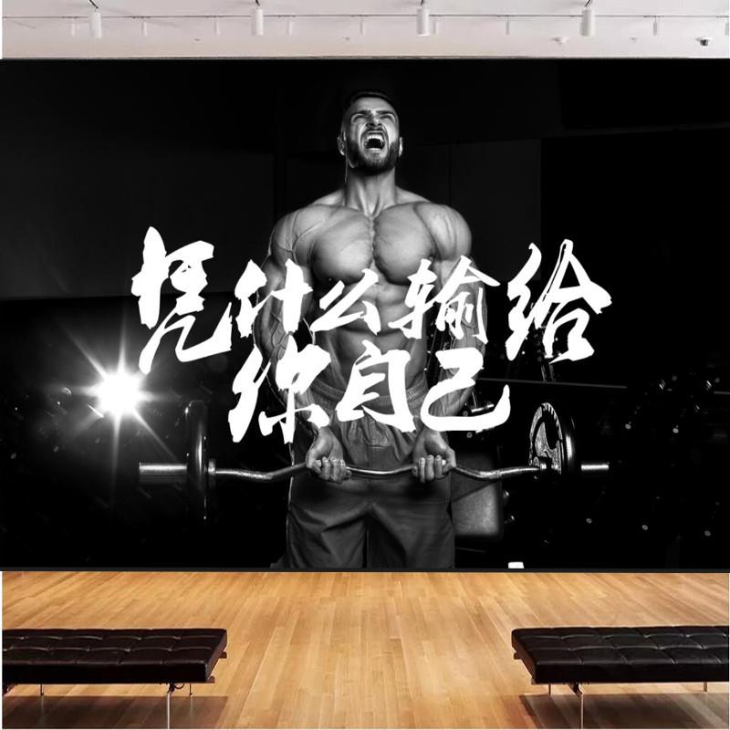 3D健身房壁画个性肌肉男墙纸美女搏击主题壁纸跆拳道背景运动墙布