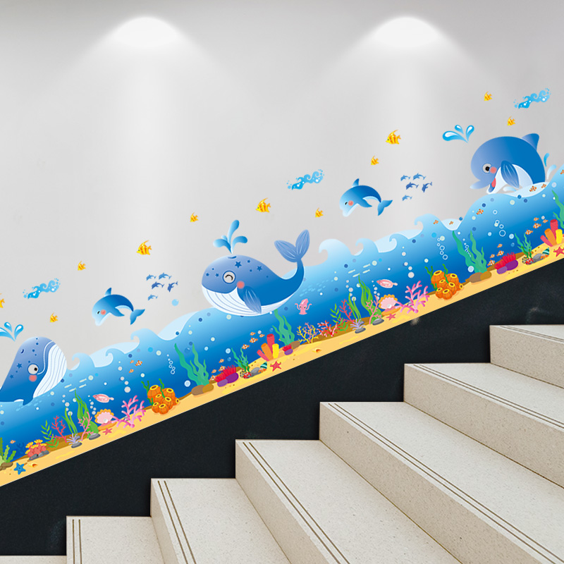 海洋世界踢脚线楼梯地脚线墙贴画自粘幼儿园走廊墙面环主题墙贴纸