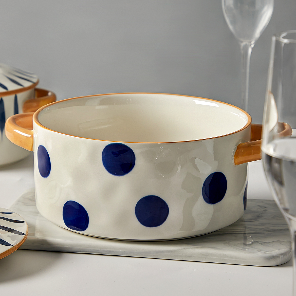 日式双耳汤碗家用2023新款陶瓷大碗高级感泡面碗大汤盆8寸汤面碗