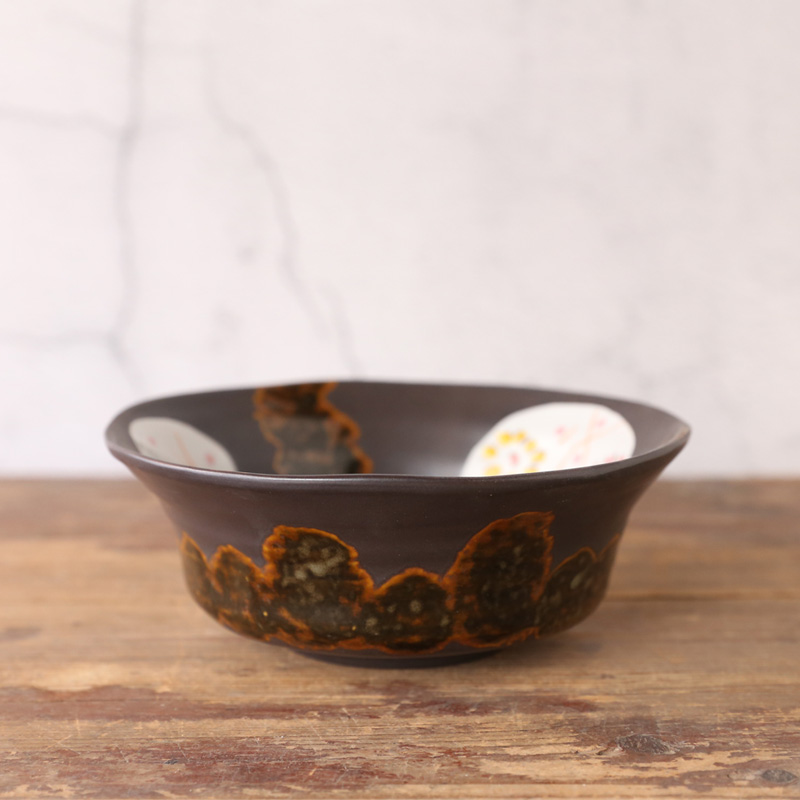 原单出口日本日式手绘深棕色和风窑变手作古朴陶瓷菜碗面碗包邮