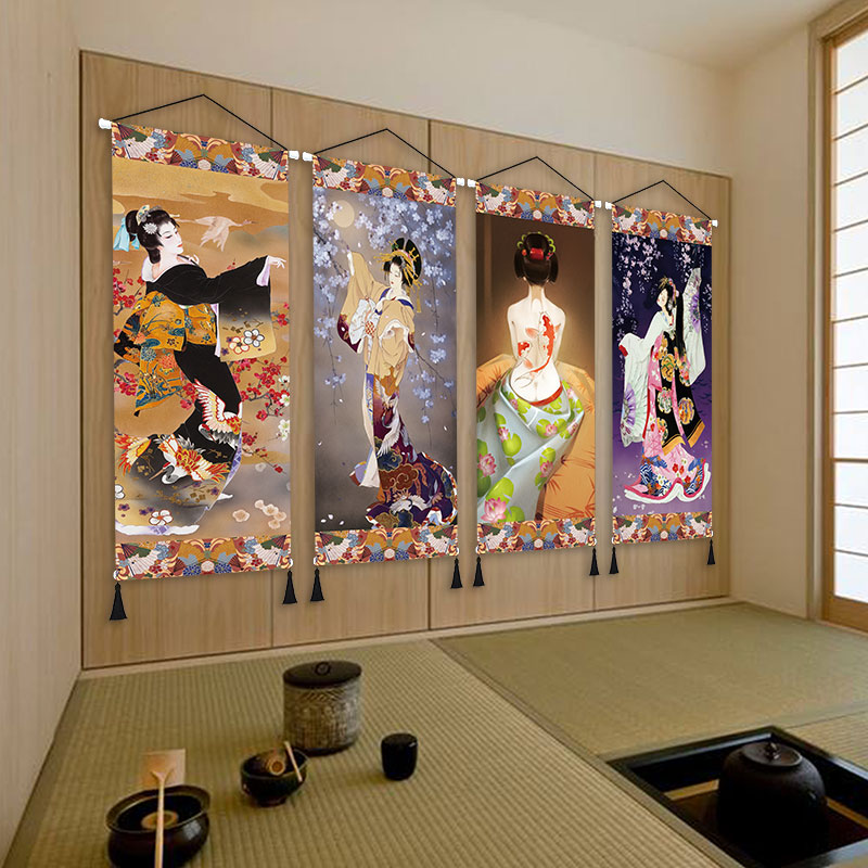 日式浮世绘仕女图挂画和风店铺玄关背景布艺画卧室床头墙壁装饰画