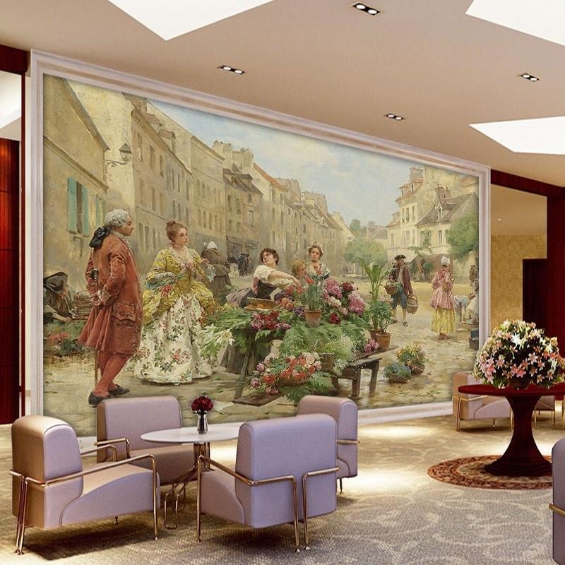 欧式宫廷人物油画墙纸酒店公寓房间装饰壁布文艺复兴KTV艺术壁纸