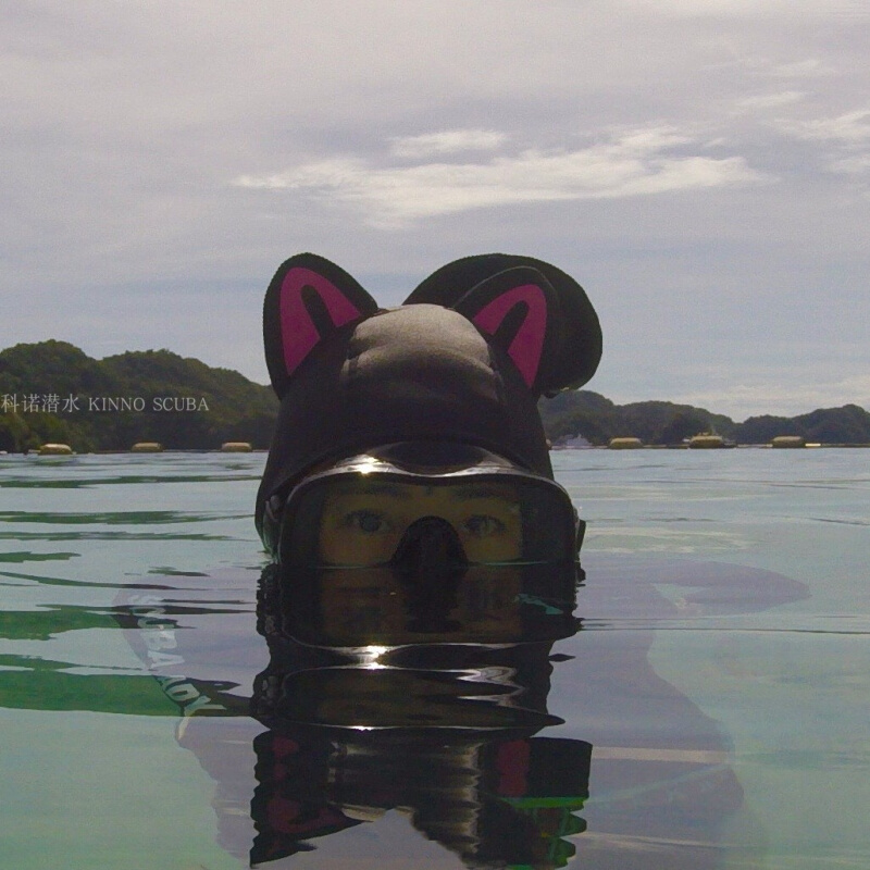 KINNO SCUBA原创正品3MM潜水帽子女高傲的猫喵可爱卡通潜水头套