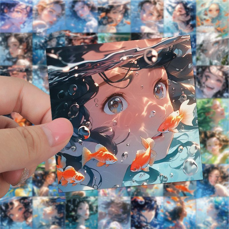 62张水中的少女贴纸高颜值二次元氛围感女生头像卡通可爱防水贴画
