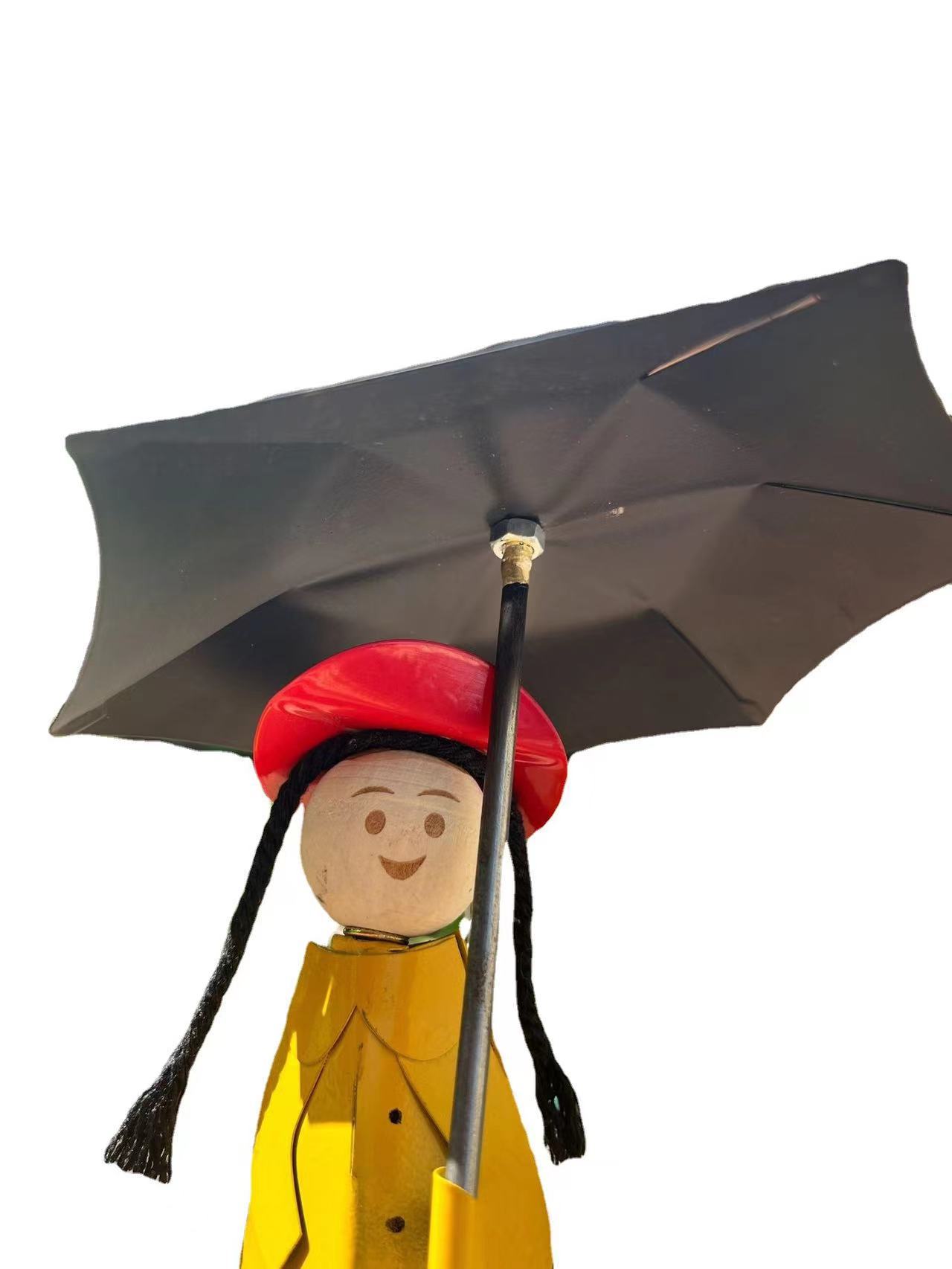 跨境新品雨中撑伞女孩喂鸟器庭院园林小鸟喂食器金属鸟笼遮雨食盒