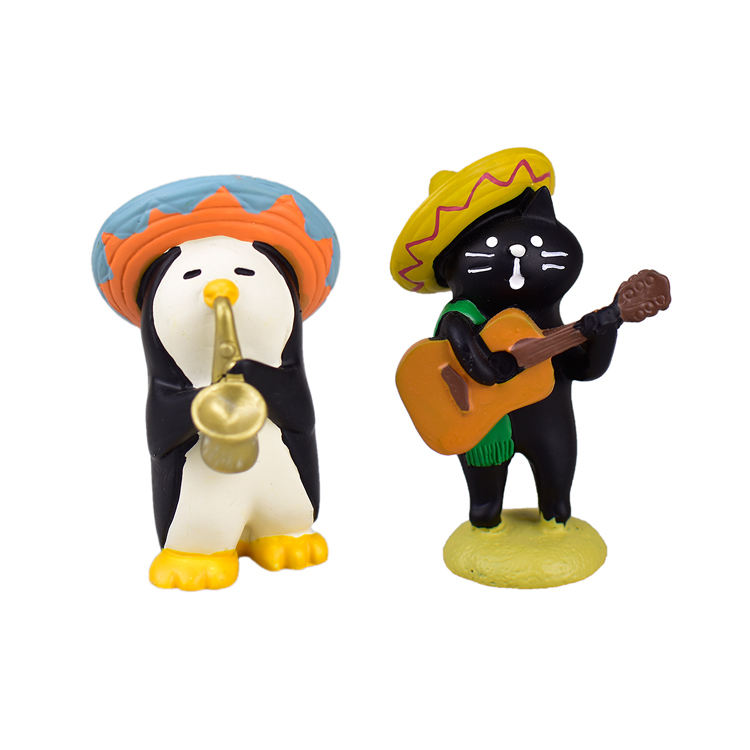 可爱卡通黑猫弹吉他企鹅吹萨克斯桌面小摆件装饰送朋友礼物