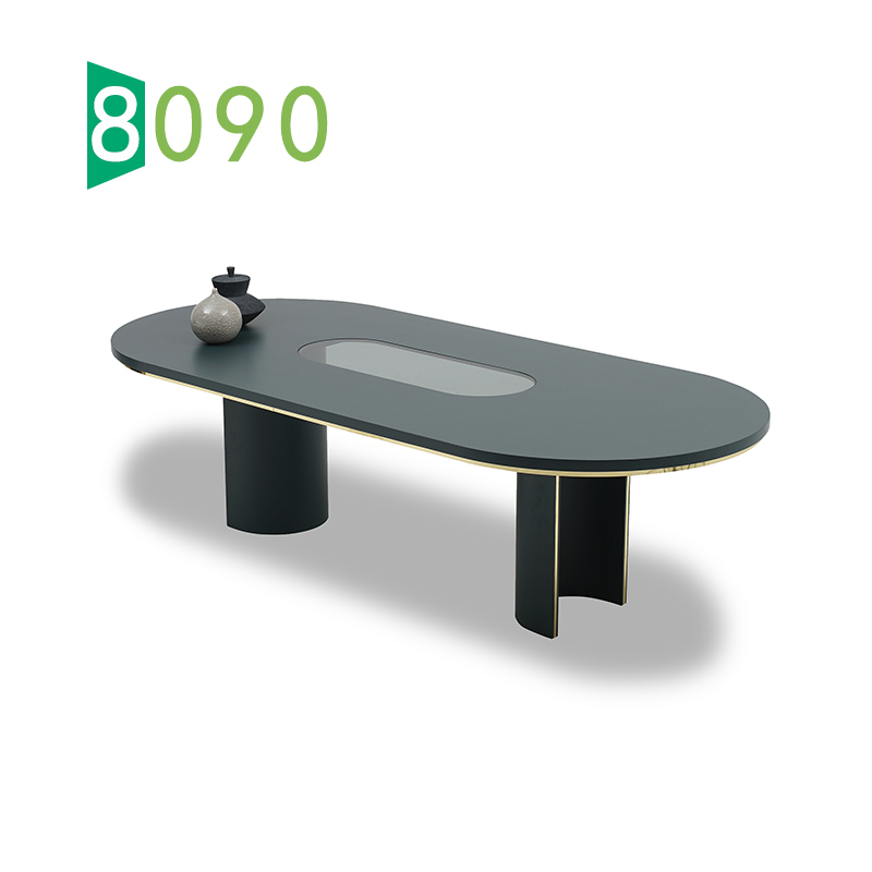 8090居品意式轻奢风家装家具/样板间家用椭圆形玻璃金属烤漆餐桌