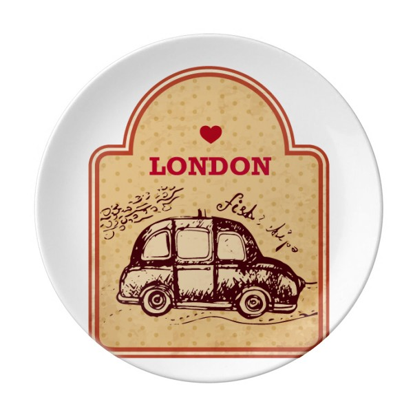小轿车英国伦敦邮票复古陶瓷餐盘子8寸月光盘餐具家居礼物
