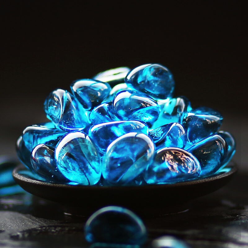 海蓝色玻璃彩珠玻璃石子鱼缸底砂水族箱造景装饰饰品多肉花盆铺面