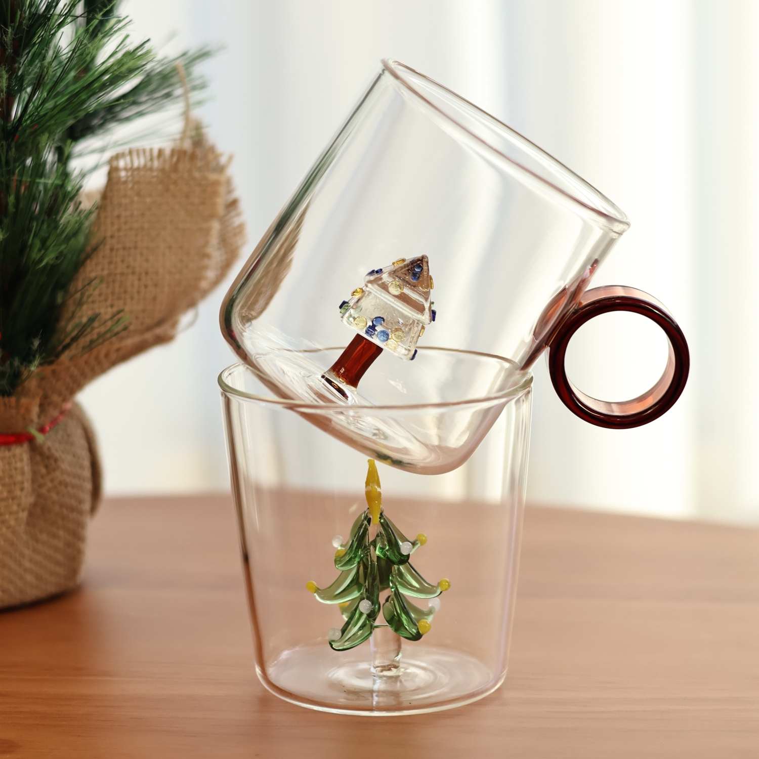 手工立体圣诞树玻璃杯创意送人圣诞礼物杯元旦新年礼品杯子喝水杯