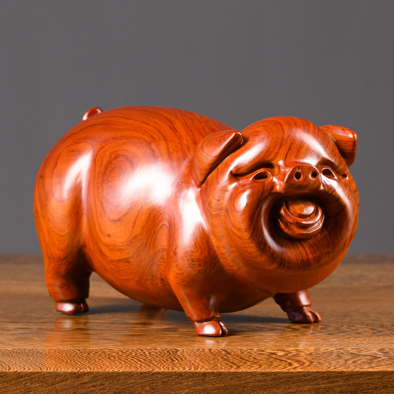 花梨木雕刻猪摆件十二生肖客厅装饰品摆件桌面摆设实木黑檀工艺