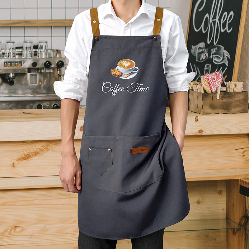 围裙定制印字男士商用餐饮专用大码号咖啡师工作服奶茶店防水帆布