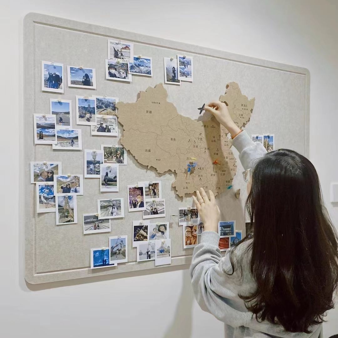 毛毡地图旅行足迹打卡照片墙创意背景ins装饰板墙贴免打孔软木板