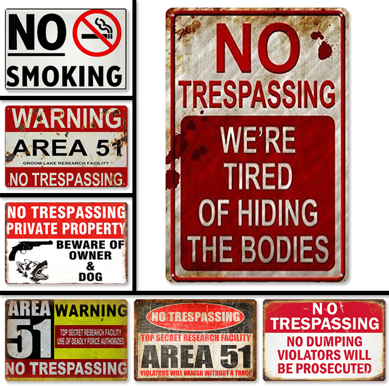 2021no trespassing复古公共警告标志铁皮画背景墙壁无框装饰挂画