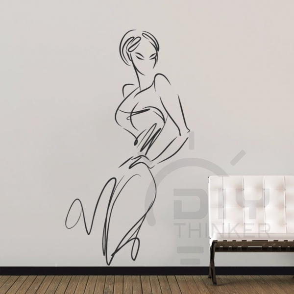 美丽线条抽象美女艺术画涂鸦艺术卡通插画防水PVC墙贴纸卫浴墙贴
