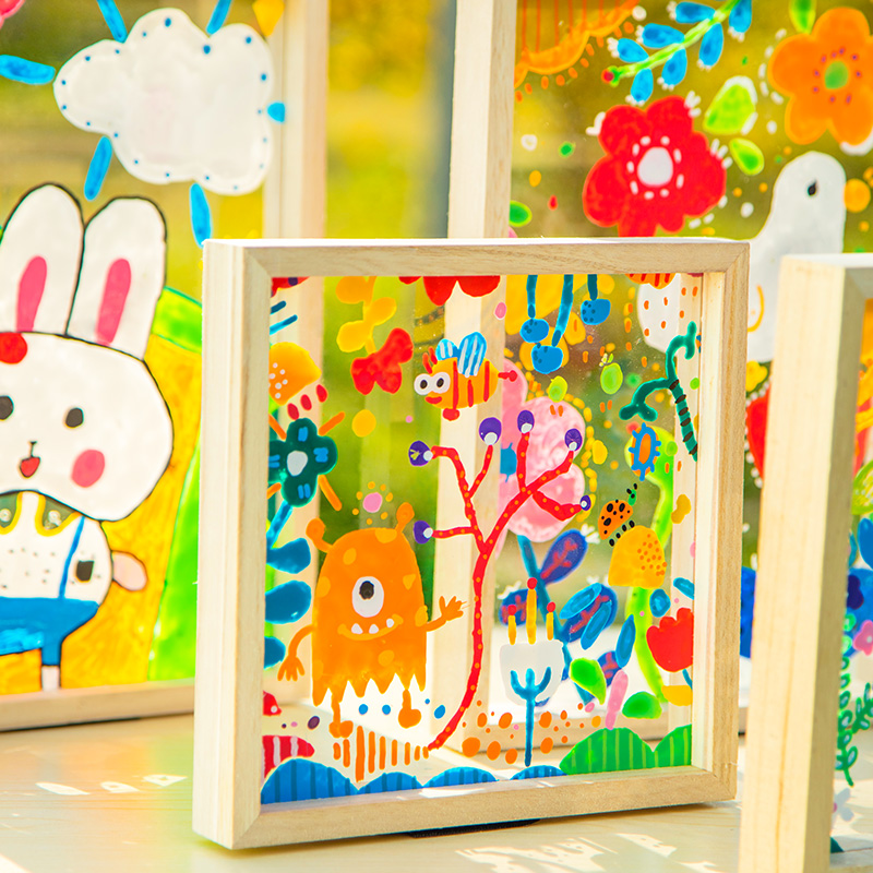 儿童透明亚克力玻璃画框手工diy美术绘画涂鸦实木框亲子活动相框