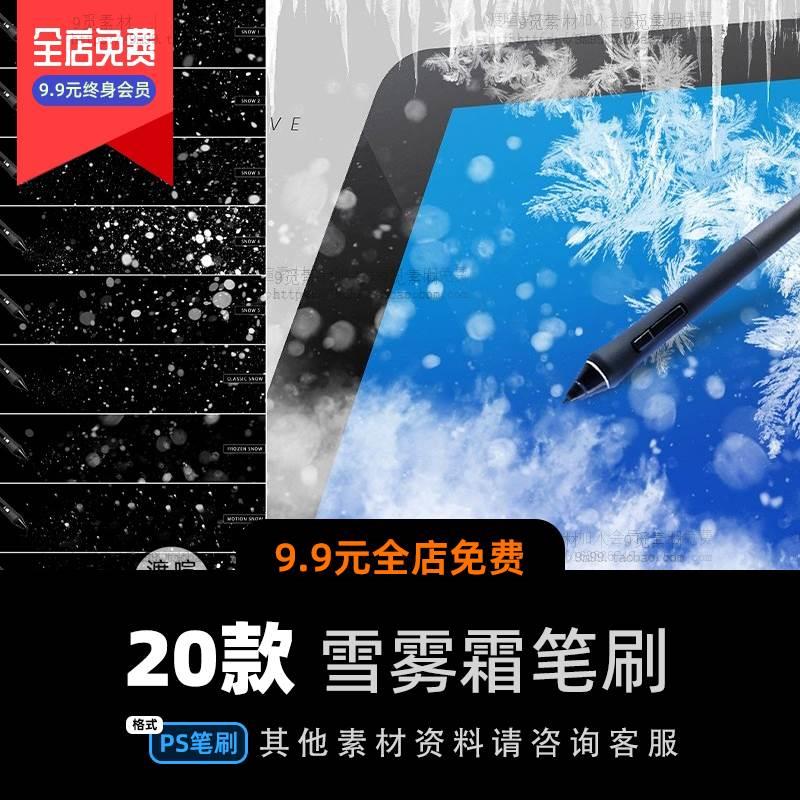 20个冰雪霜花薄雾笔刷质感PS笔刷画笔肌理工具预设插件绘画素材图