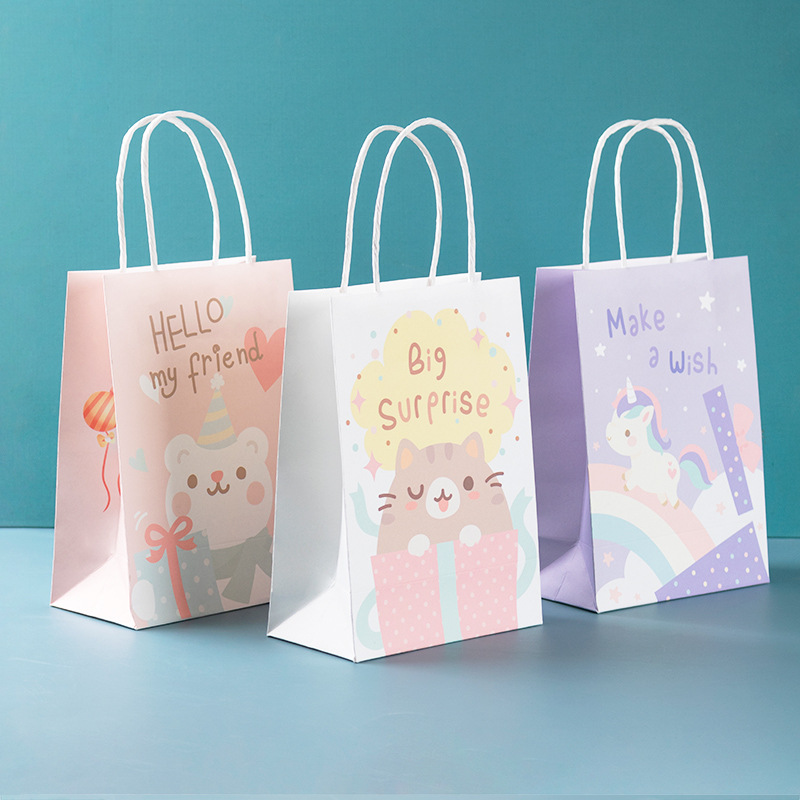 10个卡通手提袋纸袋可爱儿童女孩生日派对牛皮纸礼品袋糖果回礼袋
