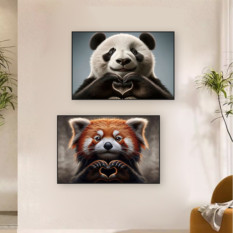 爱心保护动物挂画大熊猫狮子北极熊八哥犬海报治愈系动物园装饰画