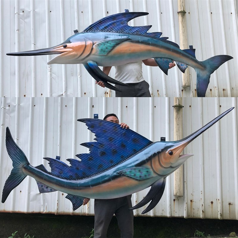 剑鱼模型仿真海洋鱼雕塑海鲜餐厅冰D台装饰摆件玻璃钢旗鱼空中吊