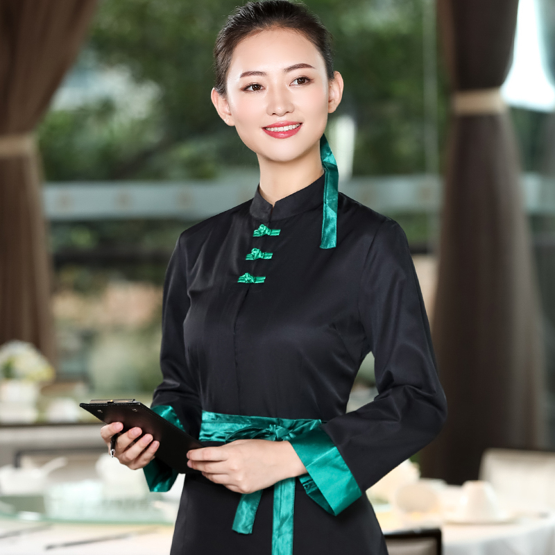 餐饮服务员工作服长袖女秋装中式茶餐厅特色酒楼饭店员海底捞衬衣