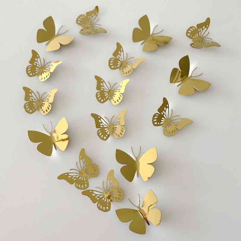 16只不锈钢钛金蝴蝶3立体墙贴现代风格画室背景设计装饰蝴蝶配件