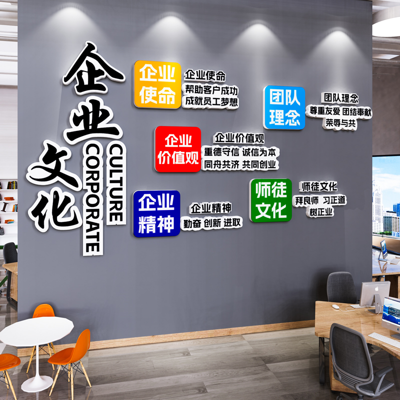 公司企业文化墙前台大厅形象背景办公室墙面装饰励志标语会议贴画