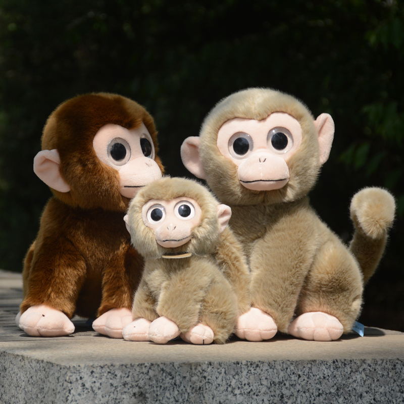 可爱大眼睛猴子公仔灰棕色小猴毛绒玩具仿真动物玩偶金丝猴布娃娃