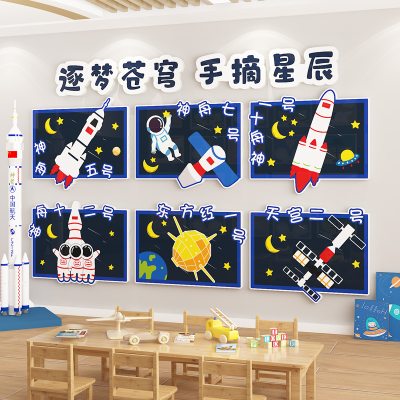 太空宇航员主题文化墙贴幼儿园墙面装饰航天科技环创教室班级布置