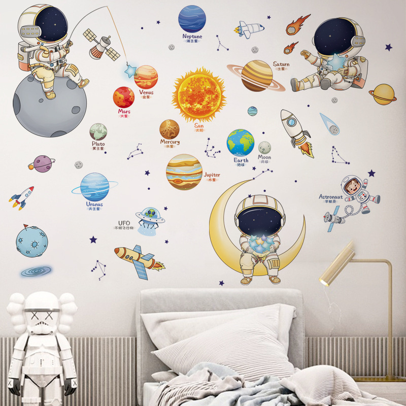 太空宇航员墙贴纸卡通儿童房男宝宝卧室幼儿园教室主题布置贴壁画