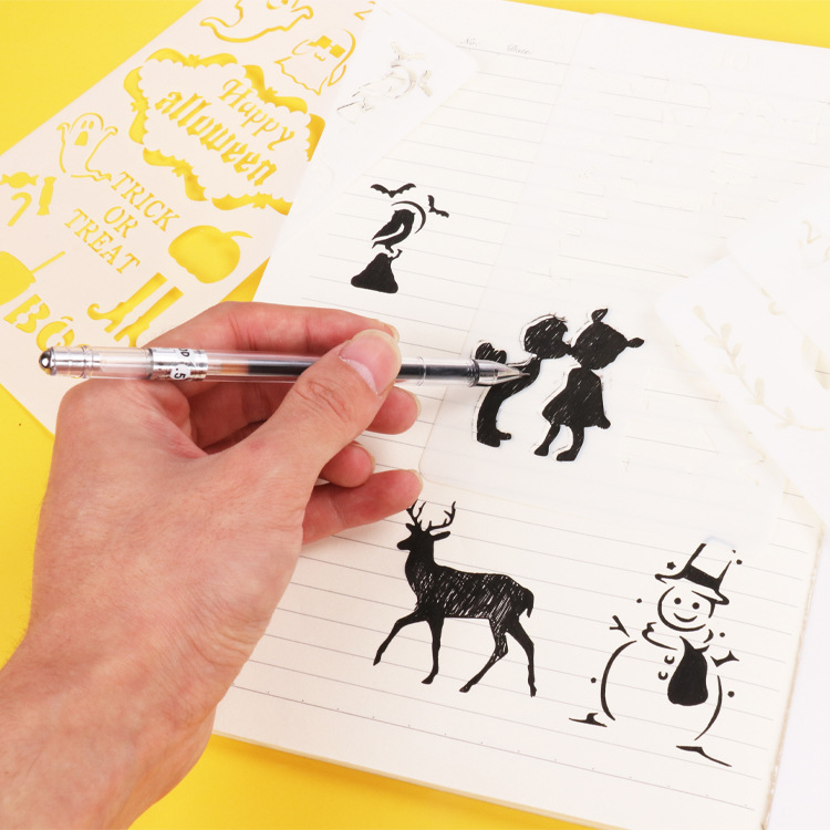 万圣节绘画模板 亚马逊DIY绘画模板套装儿童手账画画镂空辅助模板