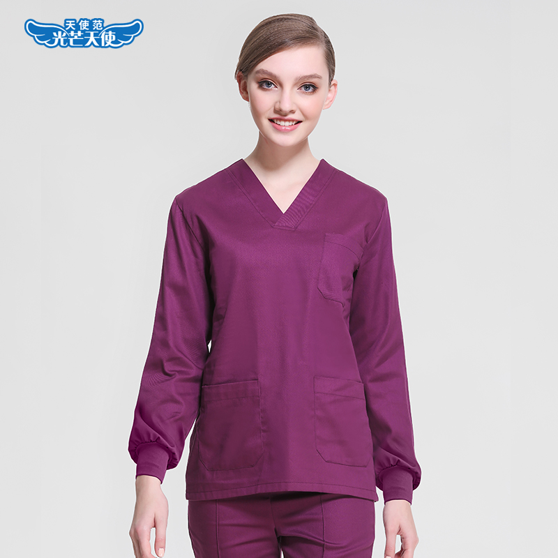 洗手衣手术衣长袖分体套装手术室紫色纯棉隔离衣医生服护士工作服