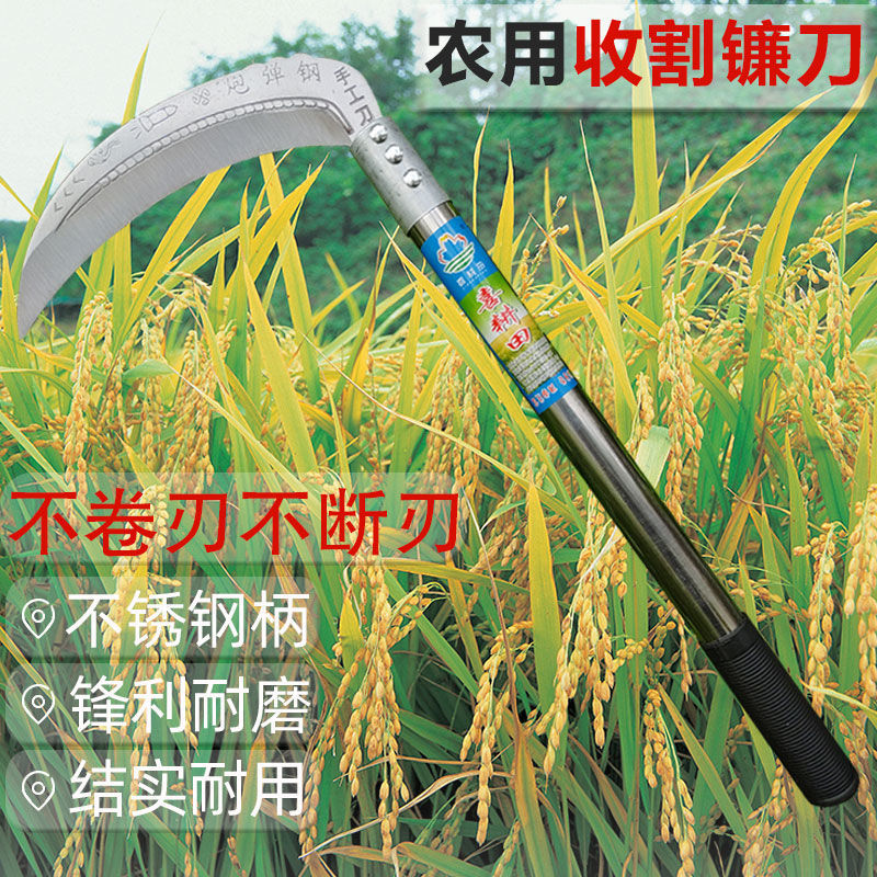 家用不锈钢柄割草刀农用镰刀户外绿化收割玉米水稻麦子长柄镰刀