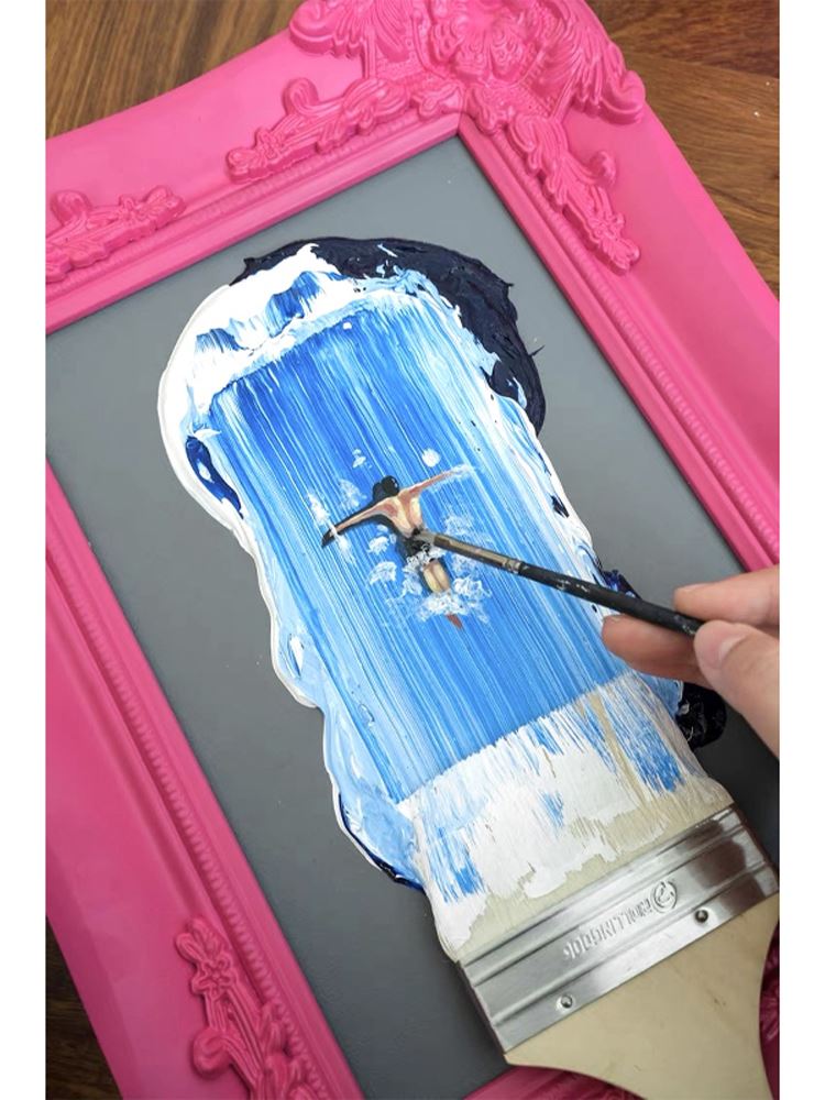 若奈 时髦人的手绘画《滑雪/冲浪者》厚彩装置艺术摆件挂画