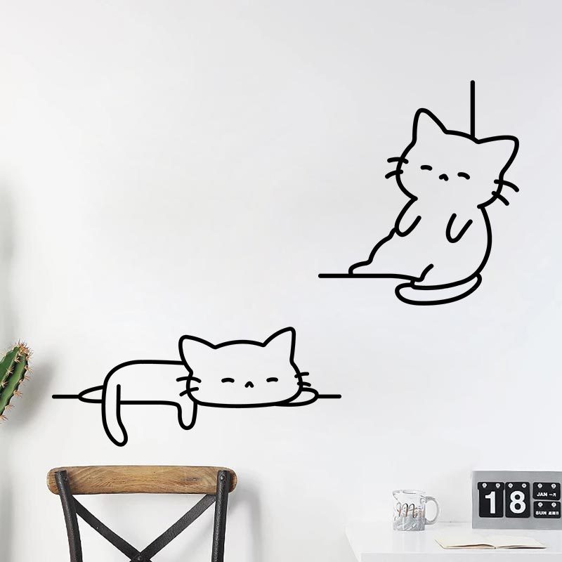 慵懒的小猫 可爱Q版猫咪图案卧室客厅奶茶猫咖店铺房间装饰墙贴画