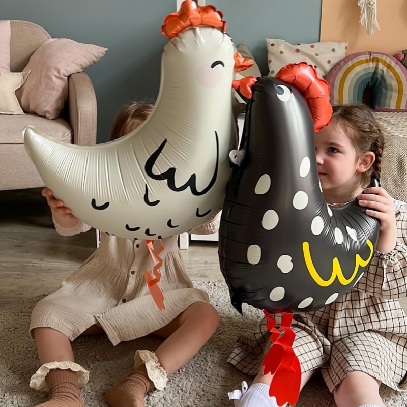 散步动物公鸡气球卡通铝膜站立款母鸡生肖鸡气球派对儿童生日礼物