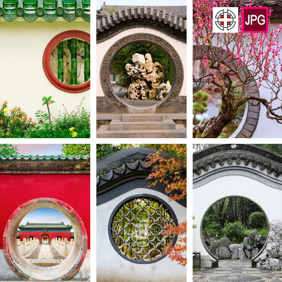 竖屏中国古代庭院圆形拱门古风背景JPG图片设计素材