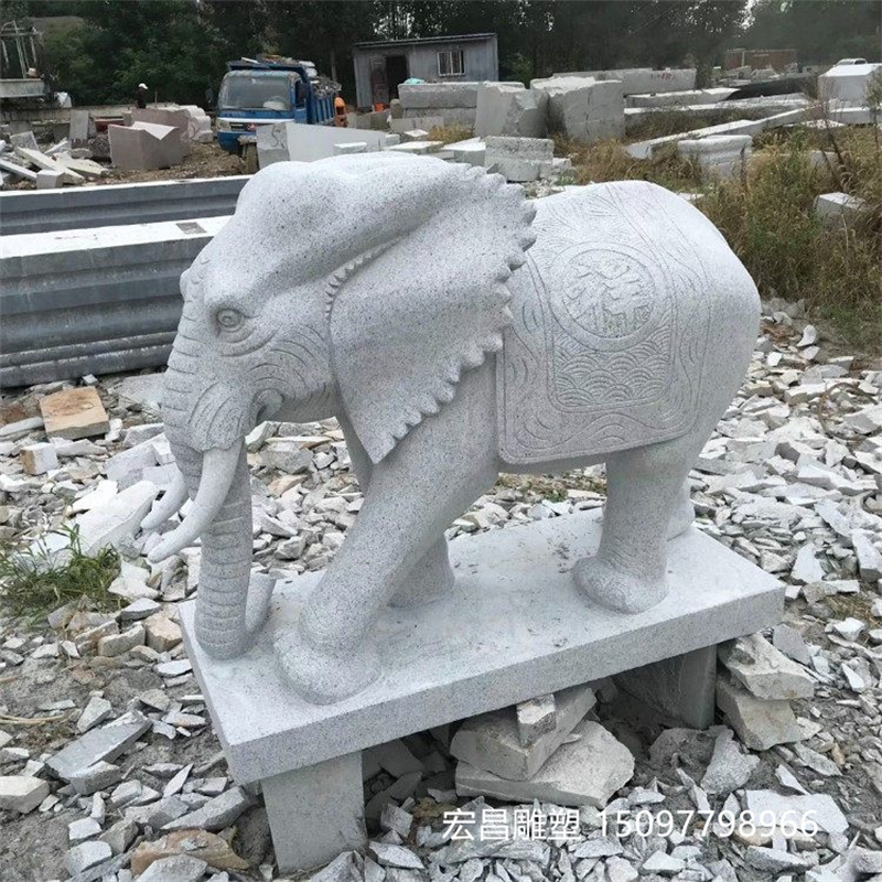 花岗岩晚霞红石雕大象别墅园林景观立体造型仿真动物狮子雕塑摆件